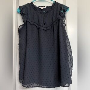 LC Lauren Conrad Charcoal Gray Swiss Dot Ruffle Tank Top Size Large